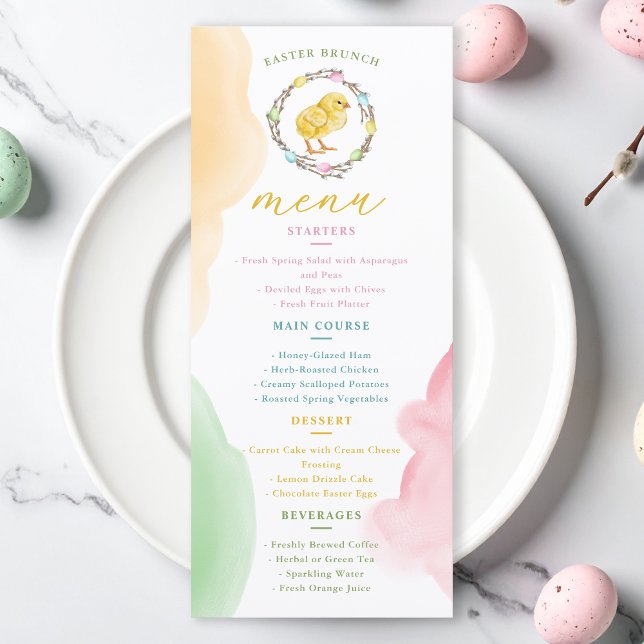 Menu Poussin à l'aquarelle et couronne de Pâques aux pa (Créateur téléchargé)