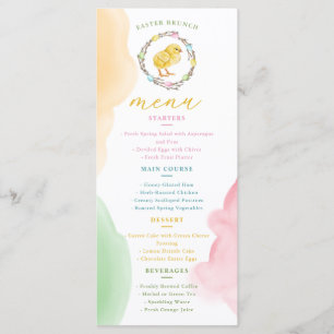 Menu Poussin à l'aquarelle et couronne de Pâques aux pa