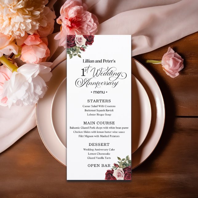 Menu Premier anniversaire de mariage floral élégant (Créateur téléchargé)