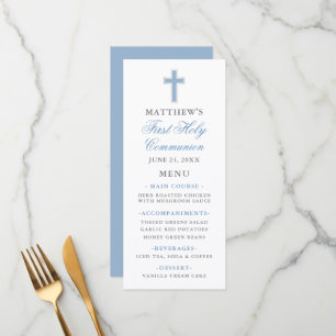 Menu Première Sainte Communion Bleu Clair et Argent