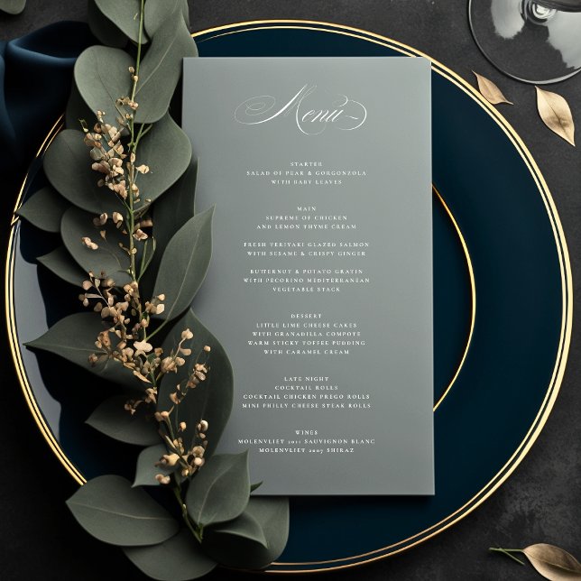 Menu Premium Elegant Calligraphie gris Mariage vert (Créateur téléchargé)
