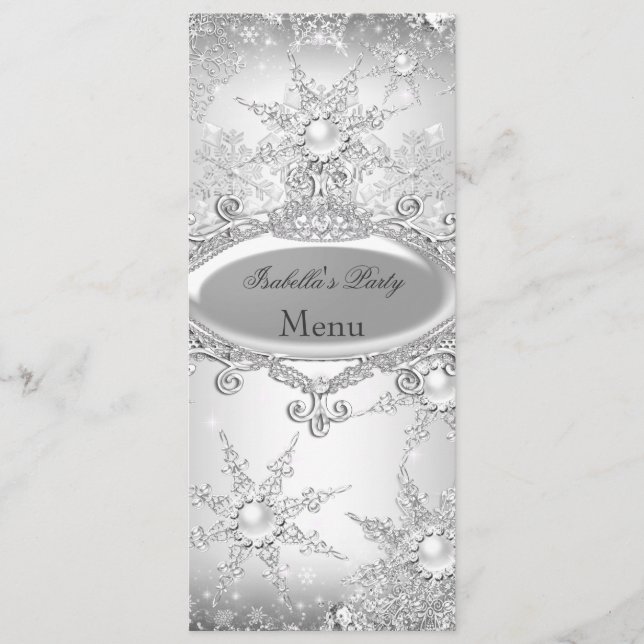 Menu Princesse Hiver Merveilleux Blanc Argent (Devant)