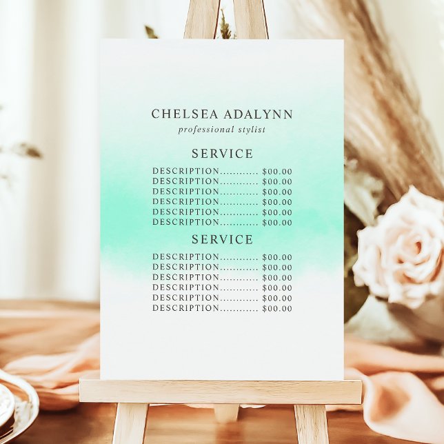Menu Prix de service minimal Ombre Mint Watercolor (Créateur téléchargé)