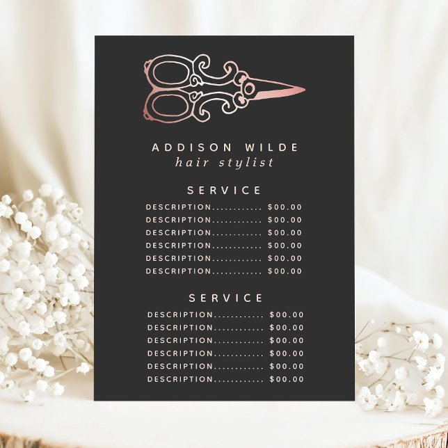 Menu Prix du Service de Salon de Ciseaux en Or Rose Vin (Créateur téléchargé)