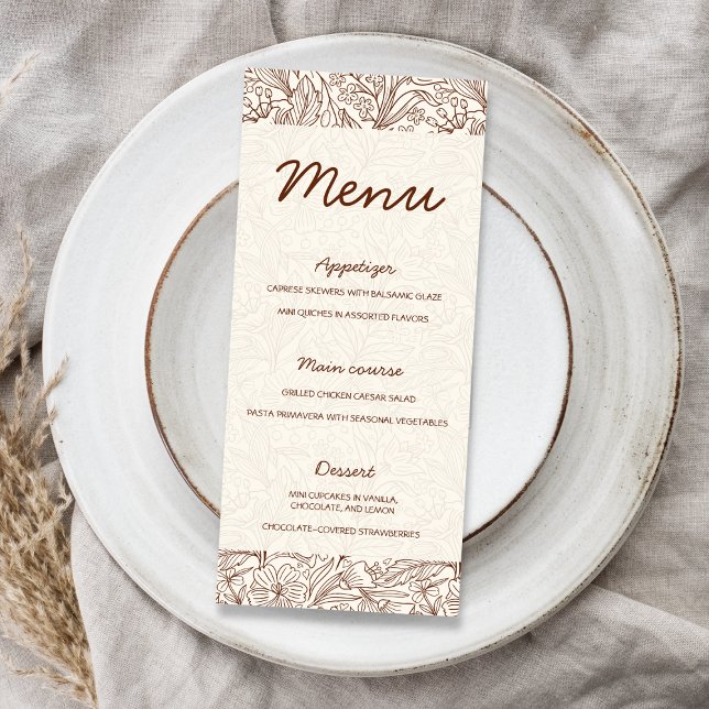 Menu Prochain Chapitre Floral Mariage Fête Marron (Next Chapter Floral Brown Bridal Shower Menu)