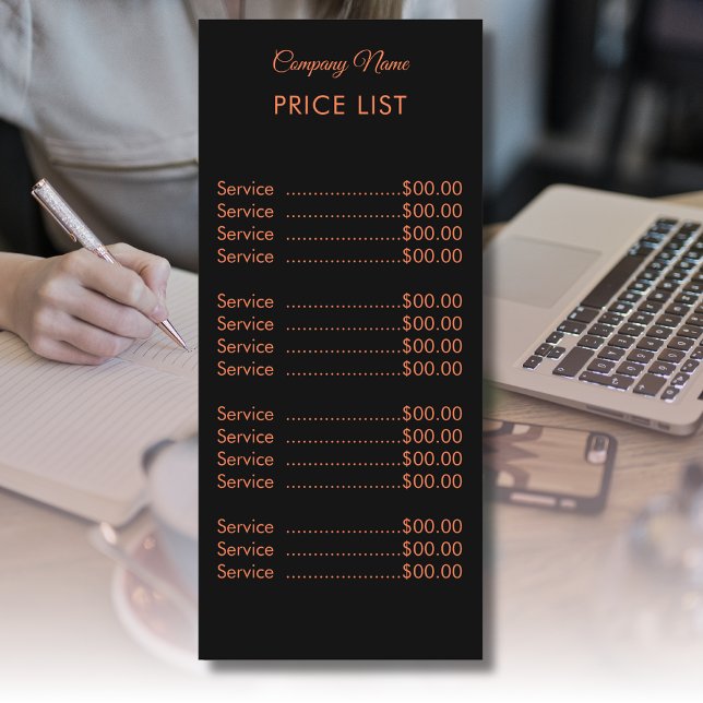 Menu Professional Simple Modern Neon Corail Tarifs (Créateur téléchargé)