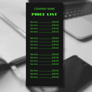 Menu Professional Simple Modern Neon Green Tarifs