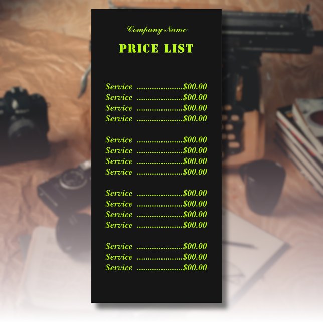 Menu Professionnel Simple Moderne Neon Lime Prix (Créateur téléchargé)