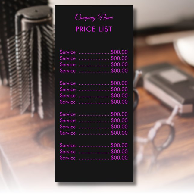 Menu Professionnel Simple Moderne Neon Magenta Tarifs (Créateur téléchargé)