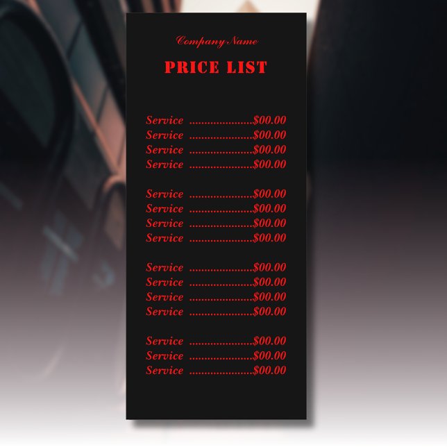 Menu Professionnel Simple Moderne Neon Rouge Prix (Créateur téléchargé)