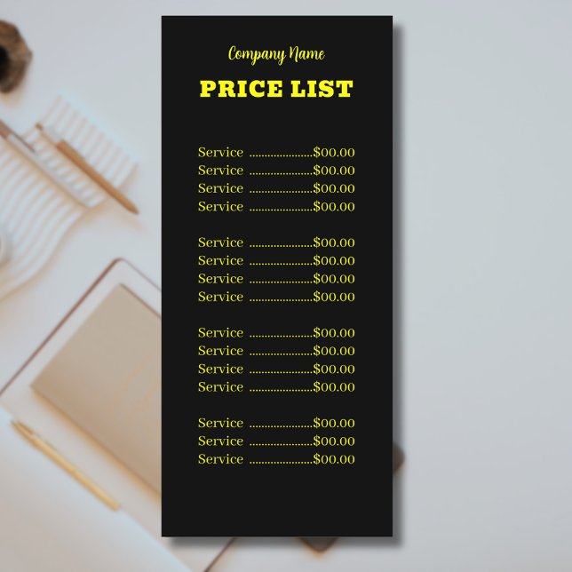 Menu Professionnel Simple Moderne Neon Yaune Tarificati (Créateur téléchargé)
