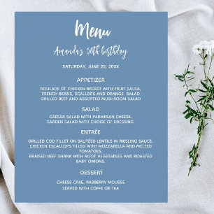 Menu programme bleu pâle fête d'anniversaire