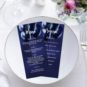 Menu programme fête d'anniversaire bleu marine