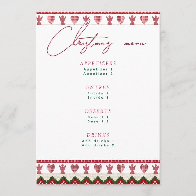 Menu Pull Ugly Tricoté Hygge Anges Cœurs Noël (Devant)