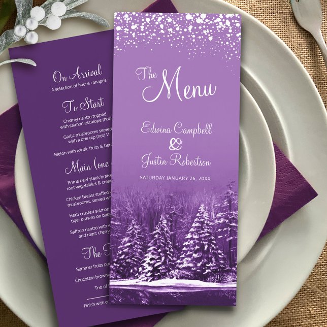 Menu Purple arbres peints mariage d'hiver (Créateur téléchargé)