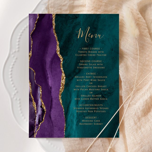 Menu Purple Gold Agate Turquoise Mariage (Créateur téléchargé)