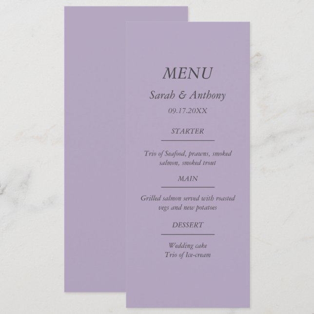 Menu Purple Moderne Minimaliste Simple Mariage (Devant / Derrière)
