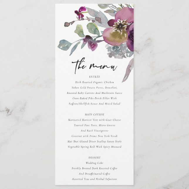 MENU PURPLE PEACH PURPLE LILAC WATERCOLOR MARIAGE FLORA (Devant)