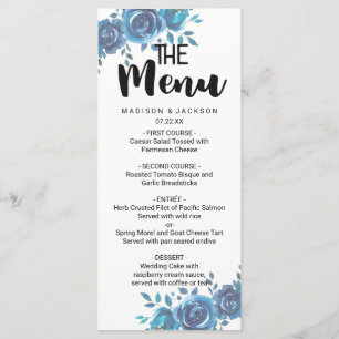 Menu Quelque chose d'aquarelle bleue Floral Mariage Men