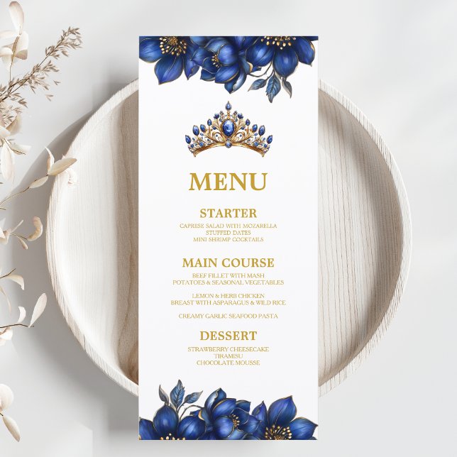 Menu Quinceañera Fleurie Tiara Doré Bleu Royal (Créateur téléchargé)