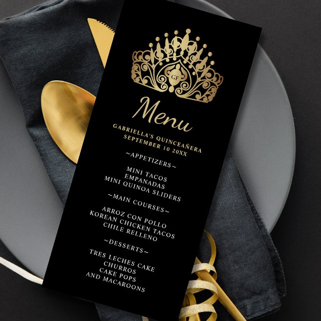 Menu Quinceanera Gold et Black Princess Tiara Crown (Créateur téléchargé)