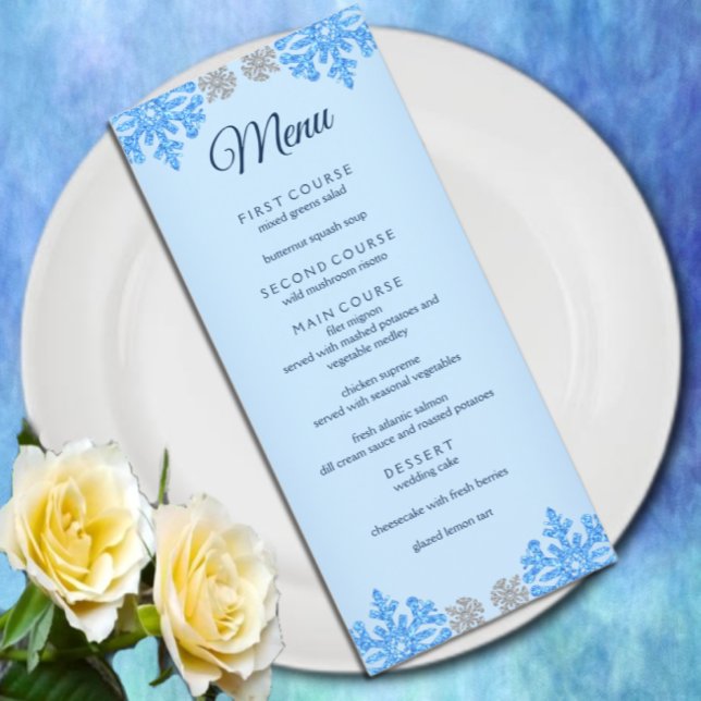 Menu Quinceañera Ice Blue Silver Winter Snowflake (Créateur téléchargé)