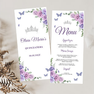 Menu Quinceañera Purple Lilac Floral Tiara Papillons