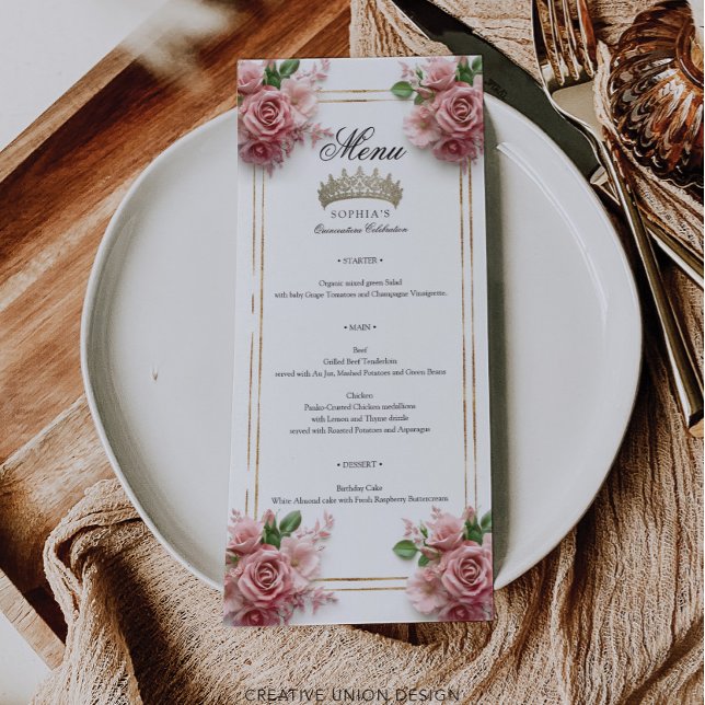 Menu Quinceañera Rose Rose Gold Frame 15e anniversaire (Créateur téléchargé)