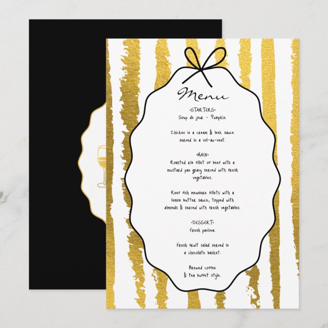 Menu Rayures Capricieuses Mariage Peint à la Main  (Devant / Derrière)