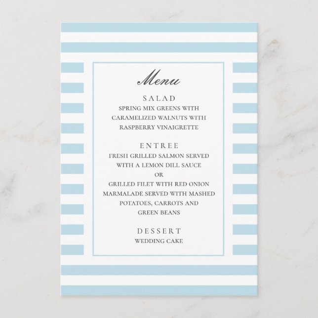 Menu Rayures marines bleues. Mariage rayé moderne (Devant)