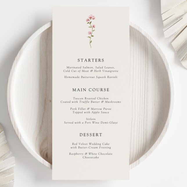 Menu Réception Botanique Élégante Fleurs Sauvages Dinin (Créateur téléchargé)