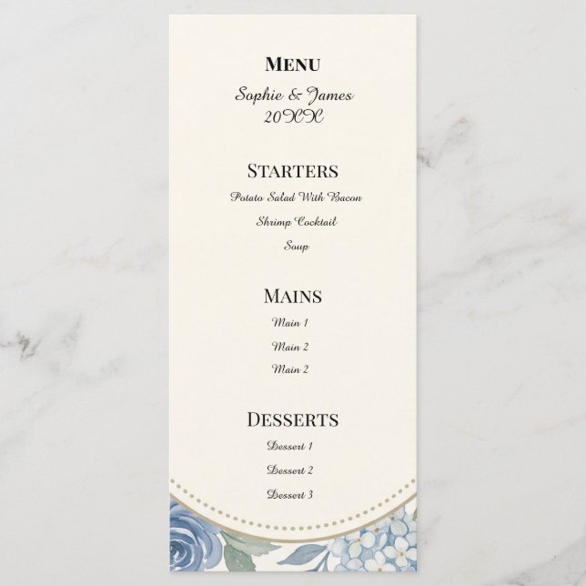 Menu Réception Botanique Gris Bleu (Devant)