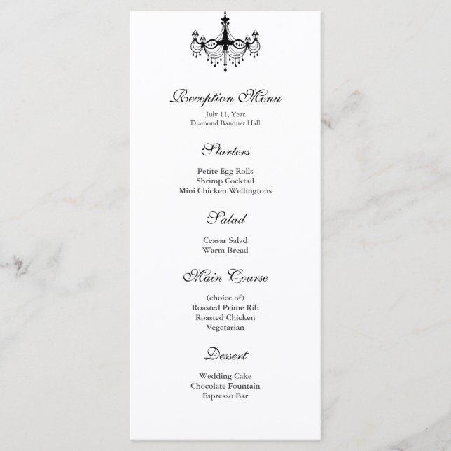 Menu Réception Chandelier noir et blanc (Devant)