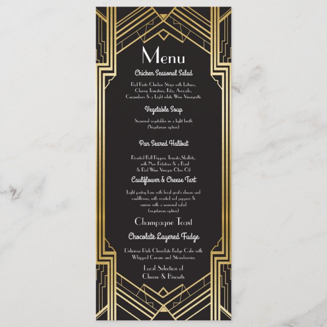 Menu Réception de Mariage Art Déco des Années 1920 (Devant)
