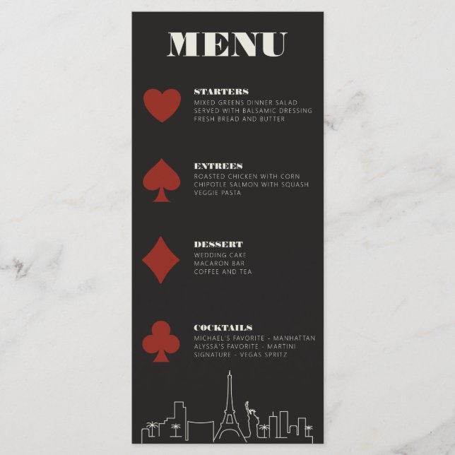 Menu Réception de mariage avec Las Vegas Casino Skyline (Devant)