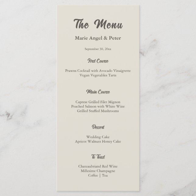 Menu Réception de mariage avec monogramme neutre et cha (Devant)