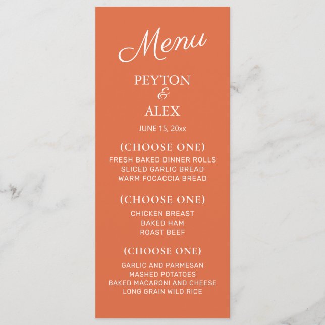 Menu Réception de mariage blanc orange Répétition Dîner (Devant)