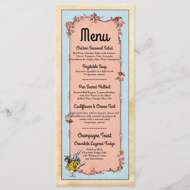 Menu Réception de Mariage Cartes Lapin Wonderland (Devant)