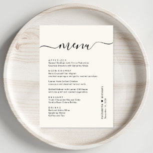 Menu Réception de mariage chic écriture cream