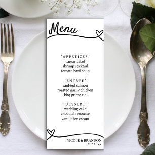 Menu Réception de mariage Coeur Blanc & Noir