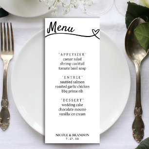 Menu Réception de mariage Coeur Blanc & Noir
