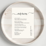 Menu Réception De Mariage De Crème Chic Script<br><div class="desc">Menu de réception de mariage à la crème chic avec "menu" dans un script de calligraphie avec des swashes,  votre menu customisé dans une typographie moderne simple,  vos prénoms unis par un coeur et votre date de réception.</div>