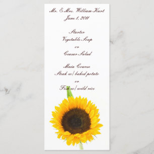 Menu Réception de mariage de tournesol