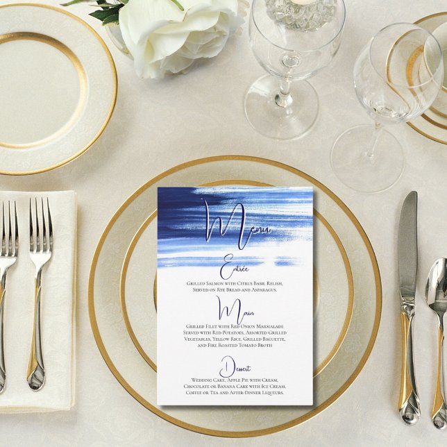 Menu Réception de mariage élégante à l'aquarelle marine (Créateur téléchargé)