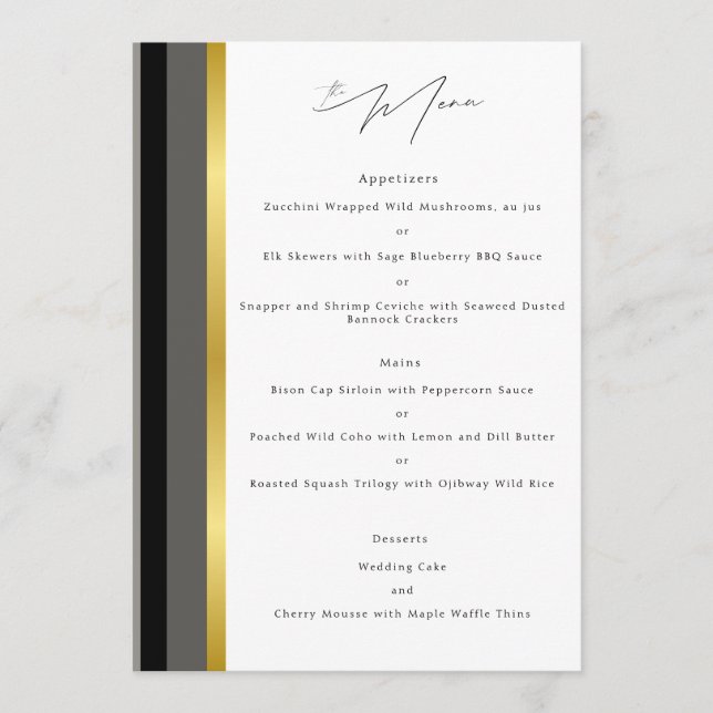 Menu Réception de mariage élégante avec rayures noires  (Devant)