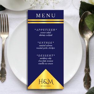 Menu Réception de mariage en bande géométrique bleu mar