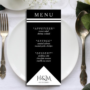 Menu Réception de mariage en bande géométrique noire et