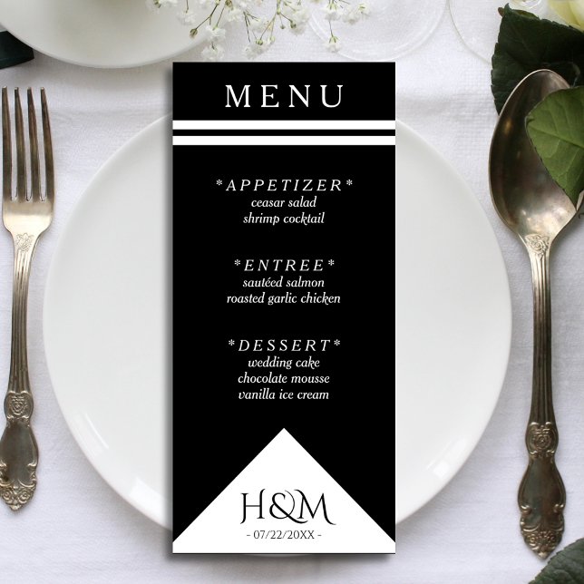 Menu Réception de mariage en bande géométrique noire et (black and white wedding menu)