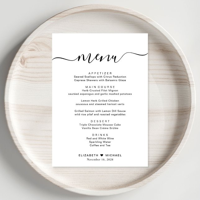 Menu Réception de mariage en écriture élégante (Créateur téléchargé)
