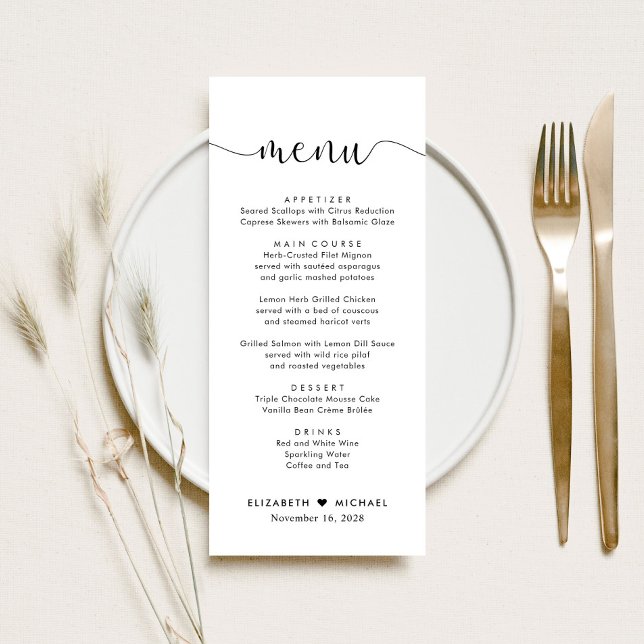Menu Réception de mariage en écriture élégante (Créateur téléchargé)